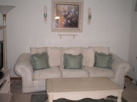 Off White/Cream Sofa/Couch & Coffee table & Wall  ensemble