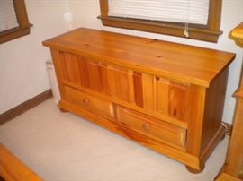 Broyhill bedroom set..King bed, night stand, dresser, mirror, chest of drawers and chest with two drawers. King mattress and box springs...has been vacuumed weekly.
