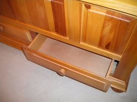 Broyhill bedroom set..King bed, night stand, dresser, mirror, chest of drawers and chest with two drawers. King mattress and box springs...has been vacuumed weekly.