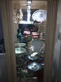 Lighted Curio Cabinet filled with Murrano, Lladro, Delft, German Porcelain, English Porcelain 