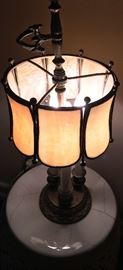 Small  Brass Side Lamp with Glass Panel Shade