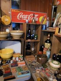 Coca-Cola Sign, Mixing Bowls, Bottles, Advertising Tins