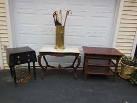 Marble Top Table, 2 Drawer Drop-leaf Stand