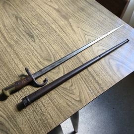 Antique French bayonet and scabbard.