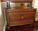 Impressive and beautiful oak Empire mirrored sideboard; Approximately 54" wide, 53" high, 23" deep.