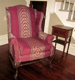 Vintage Queen Anne wing chair and small Sheraton table.