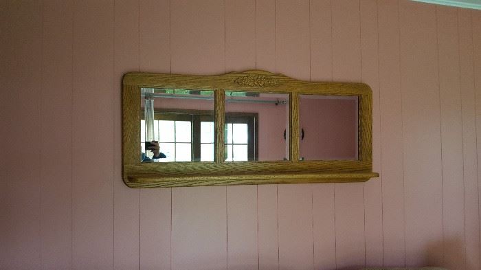 Beveled mirror shelf