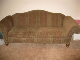Victorian roll arm, camel back sofa