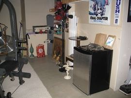 Apartment fridge, side table, floor lamps etc