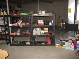 Shelving, clothing etc