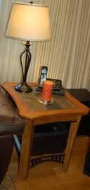 Oak and Stone Side Tables Pair