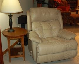 Tufted Cream Leather Recliner
