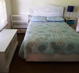 Wicker Queen Bed. Various storage cabinet in white.