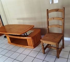 Oak Lift Top Coffee Table and Wood side chair