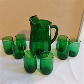 Vintage Dark Green Juice set with Pitcher and 8 small juice glasses