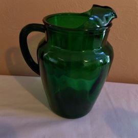 Large Heavy Green Glass Pitcher