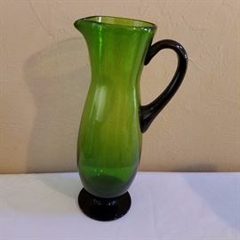 Vintage Green Glass Slim Pitcher