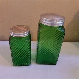 Vintage Emerald Glo Jars with Lid