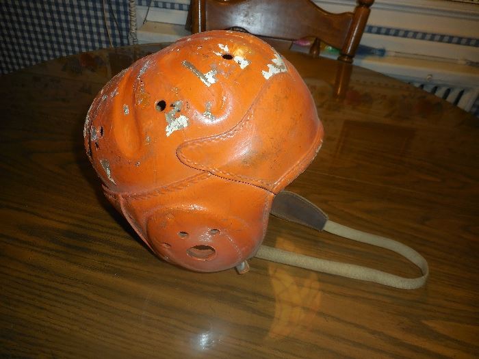 old leather football helmet