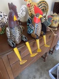 Wood Carved Roosters