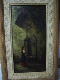 ANTIQUE SIGNED ORIG. OIL  " K.H. GREATOREX "  (AMERICAN BORN NOTED PAINTER)   TITLED "GOETHE'S FOUNTAIN "  1875          