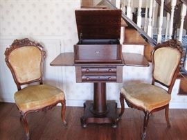 ANTIQUE DROP SIDE TABLE , PARLOR CHAIRS, CROSLEY RECORD PLAYER