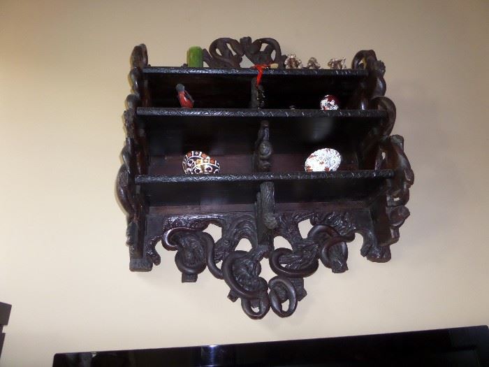 ANTIQUE BLACK FOREST MEDICINE SHELF(ROUGHLY 3' X 5'- IT'S LARGER THAN IT APPEARS IN THE PIC. IT ACTUALLY FOLDS UP!