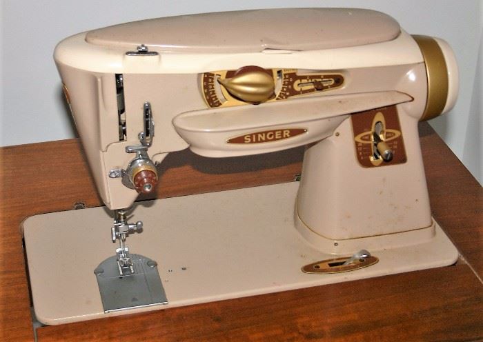 Walnut Sewing Machine Cabinet w/ Signer Model 500A Sewing Machine