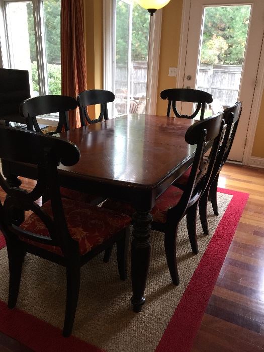 Cherry and black kitchen table with chairs 