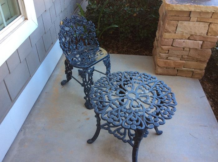 Wrought iron chair and small table