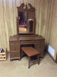 Vintage Queen Anne with pediment vanity and bench.