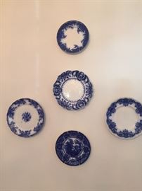 Several antique flow-blue plates