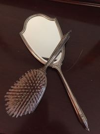 Sterling mirror & hairbrush