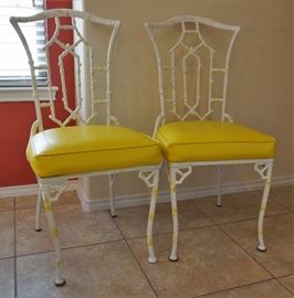 Brightly colored metal side chairs