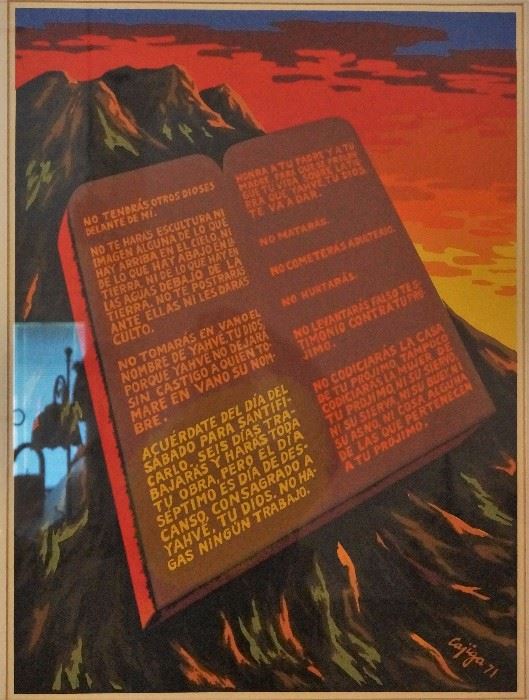 The Ten Commandments print in Spanish by Luis Germán Cajiga.
