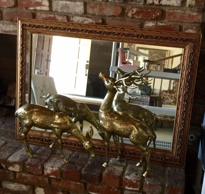 2 pairs of brass deer statues