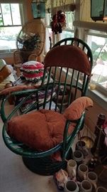 Green Rattan Swivel Chair
