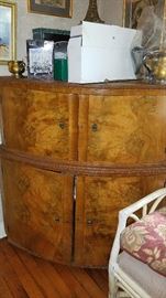 Large European Curved Mid Century Modern Corner Cabinet
