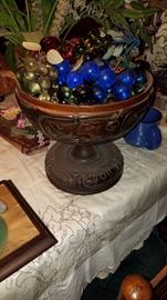 Wood Bowl on Stnd with Glass Fruits