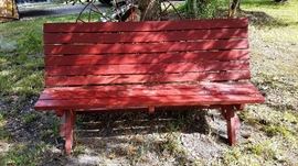 Red Painted Yard Bench
