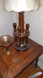 Wood Spool Lamp Pair