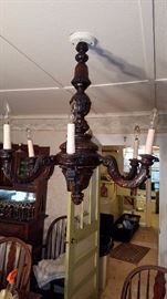 Heavily Carved Wood Light Fixture