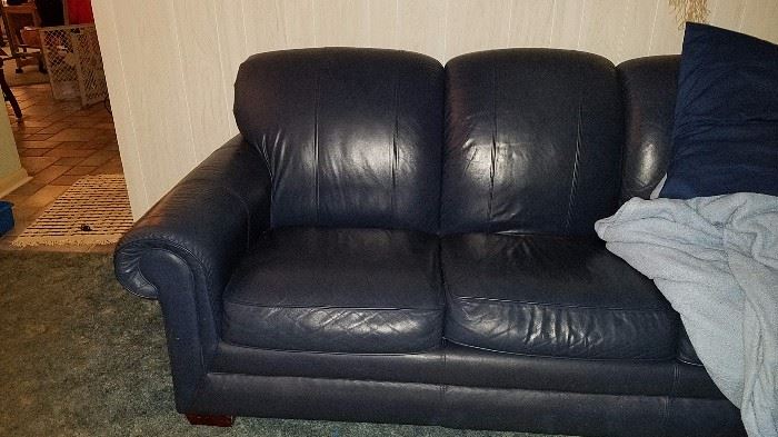 Blue Leather Lazy Boy Sofa