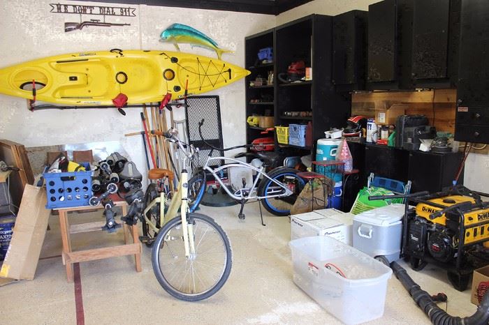 many garage items and tools. Bicycles are not included in this sale.