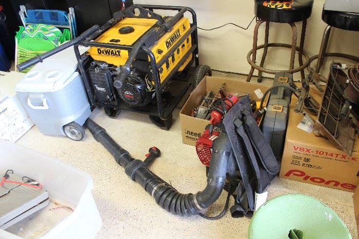 DeWalt generator, gas leaf blower, ice chest
