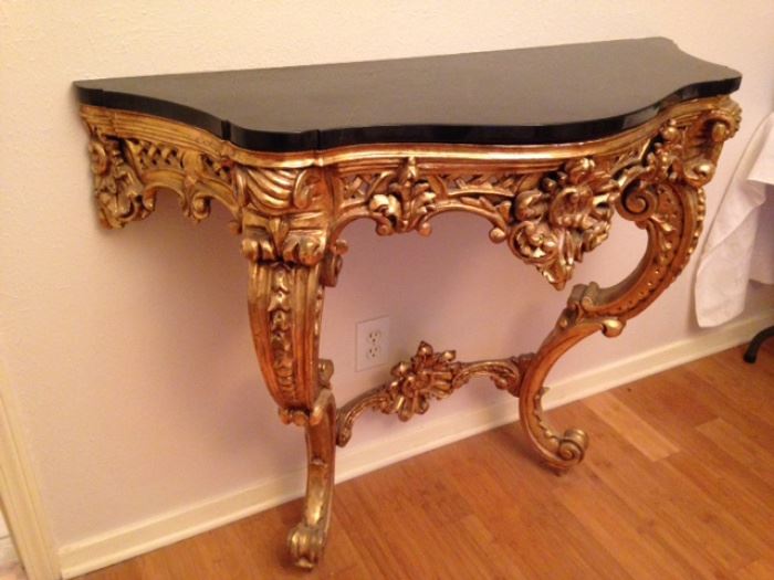 French Gilt Console Table with Black Marble Top - 45"wide x 37"tall x 17.5"deep  1200.00
