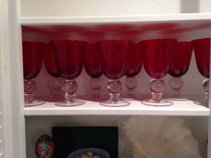 Red Bowl Goblets w/ Clear Orb Stems (9 available)  12.00 each 