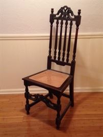 Antique Carved Wood Chair Mediterranean/Gothic ca 1910 w/Caned Seat   135.00