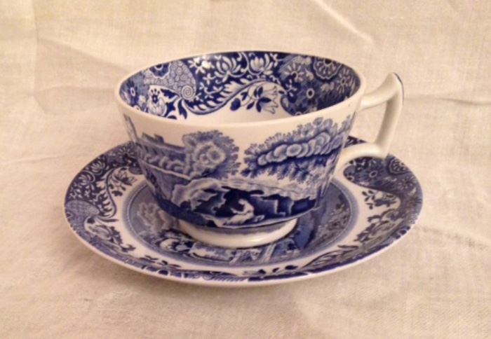 Spode 'Italian' Blue & White Large Cup & Saucer - 5 available  15.00 each  
