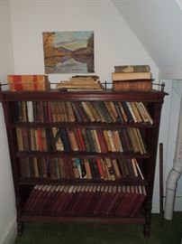 antique bookcase, vintage and antique books